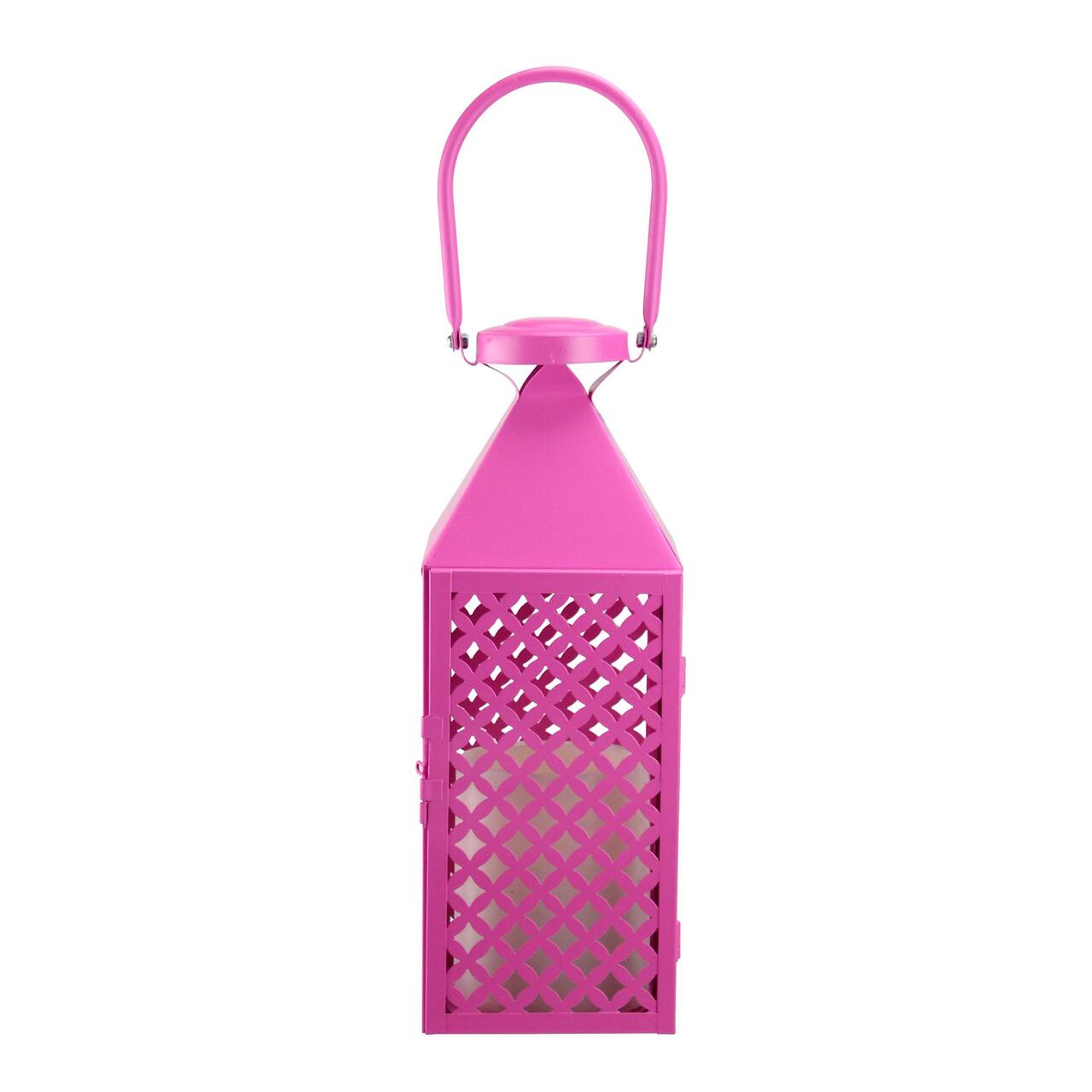 13.5" Fancy Fair Pink Diamond Pillar Candle Lantern